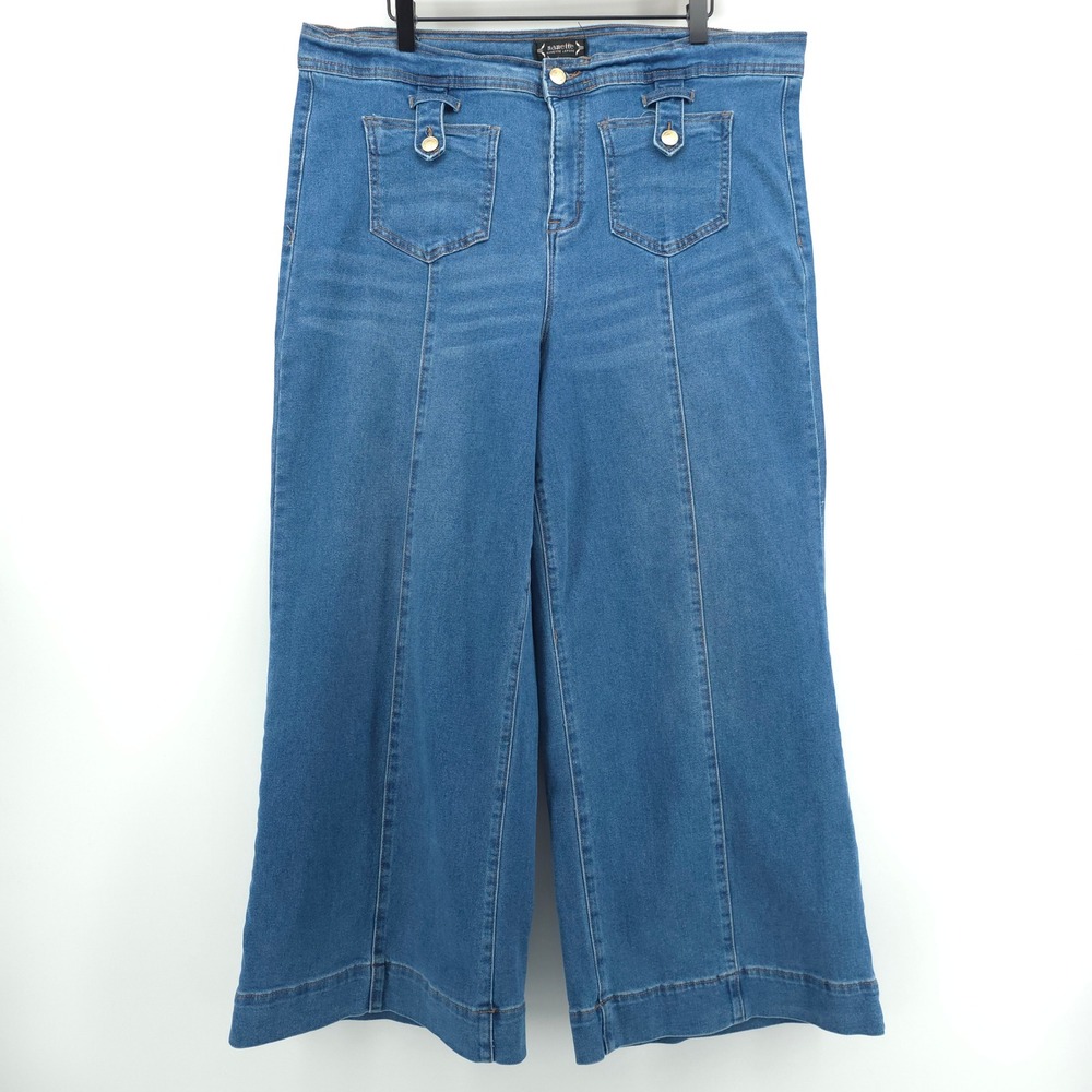 Nanette Lepore Jolie Womens Wide Leg Jeans 16 Blue High Rise Retro Patch Pocket